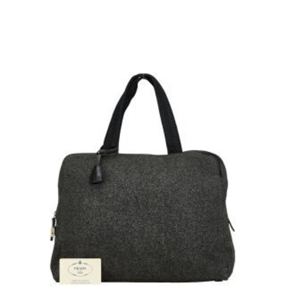 Prada triangle logo plate handbag tote bag Grey wool - Picture 9 of 10